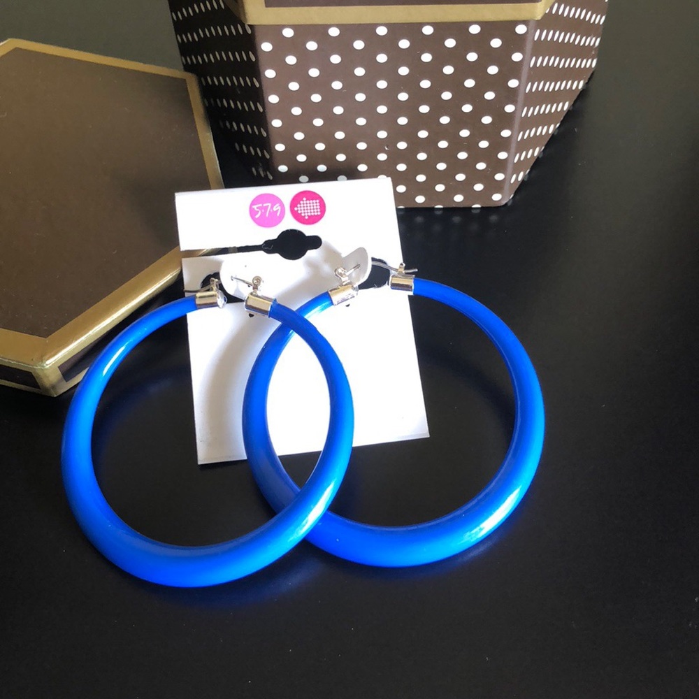 Blue Statement Hoop Earrings